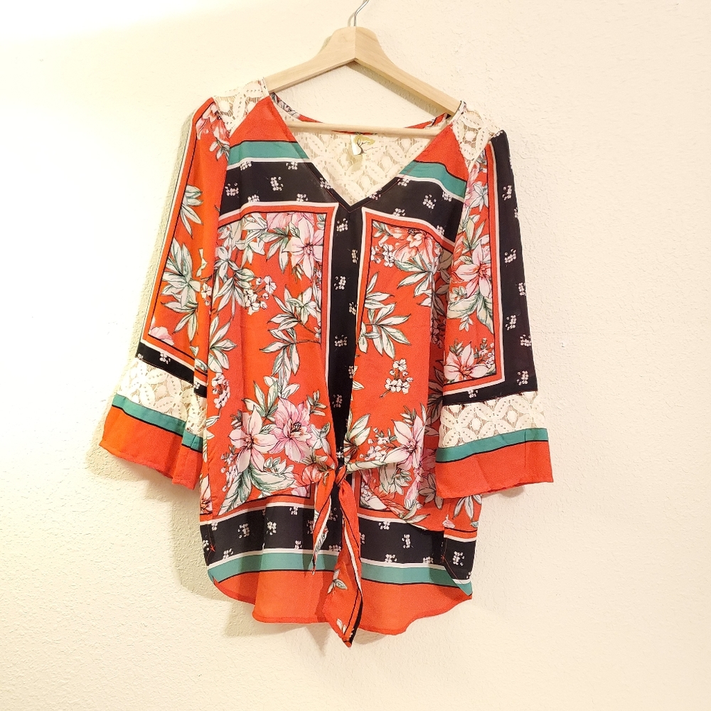 Anthro Fig and Flower Floral Lace Back Top